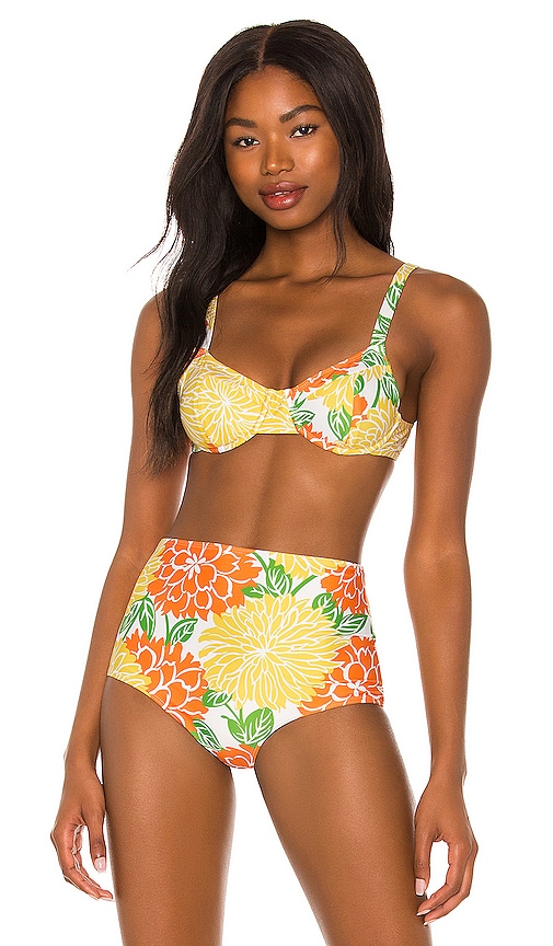 Tankini with Floral top and Striped Bottoms.