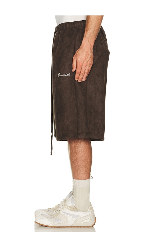 Essentials Relaxed Suede-effect Drawstring Shorts In Brown