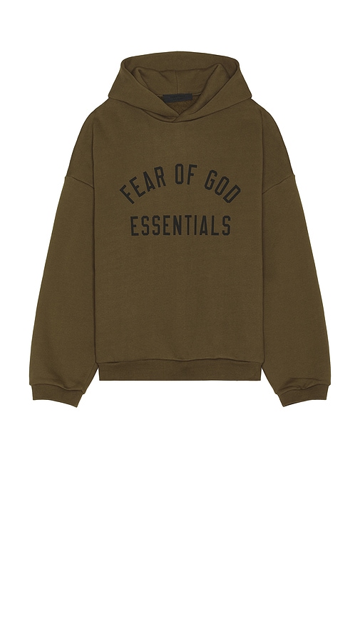 Shop Essentials Fleece Hoodie In 올리브