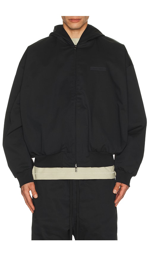 Fear of God ESSENTIALS Poly Cotton Twill Hoodie in Jet Black