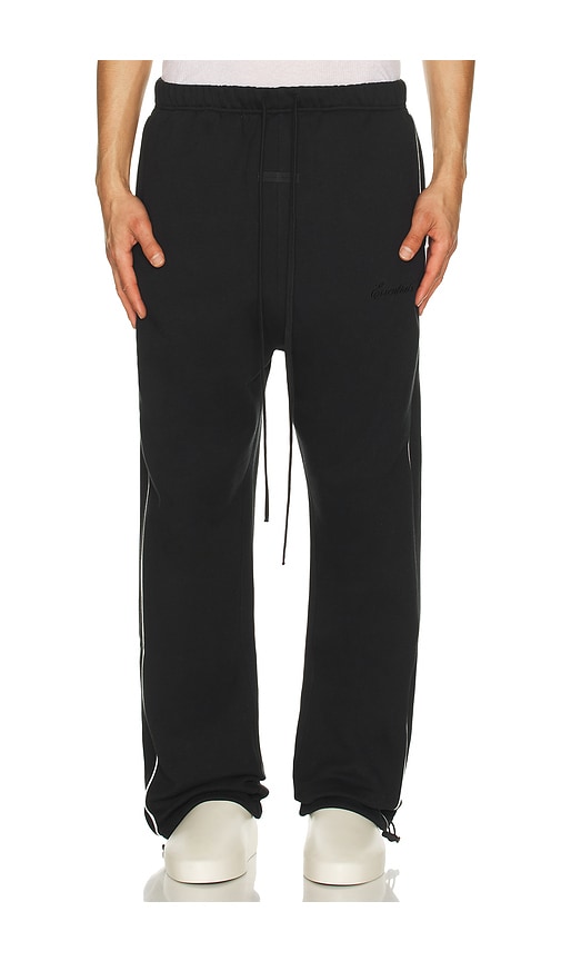 Fear of God ESSENTIALS Sporty Nylon Relaxed Sweatpant With Piping in Jet Black & Cloud White