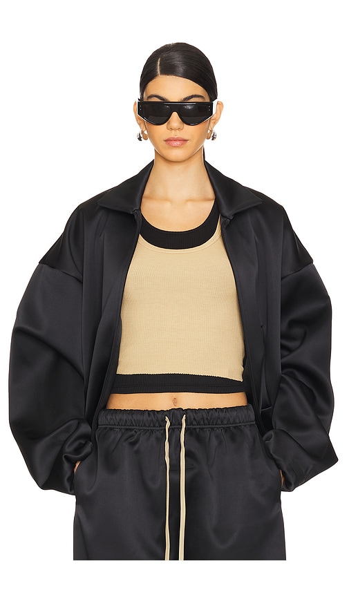 Fear of God ESSENTIALS Satin Nylon Bomber Jacket in Black