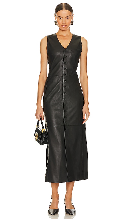 Shop Frame Leather Midi Vest Dress In 블랙