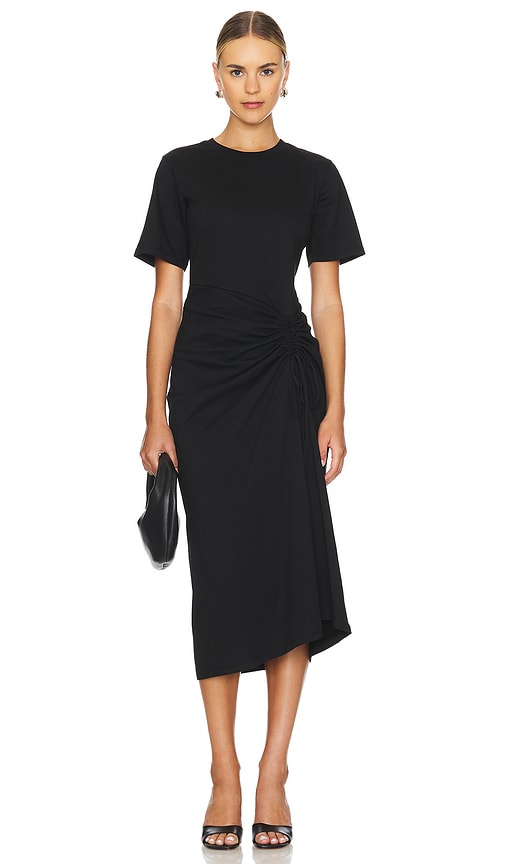 Frame Ruched Front Tie Dress In Black