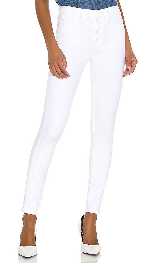 FRAME Le High Skinny Exposed Button in Blanc | REVOLVE