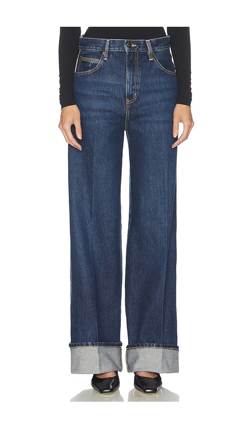 Frame Womens Spencer The Cuffed Wide-leg Denim Jeans In Blue