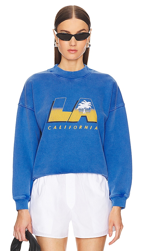 Frame Womens Washed Bright Blue Vintage Graphic-print Cotton-blend Sweatshirt In Washed Bright Blue