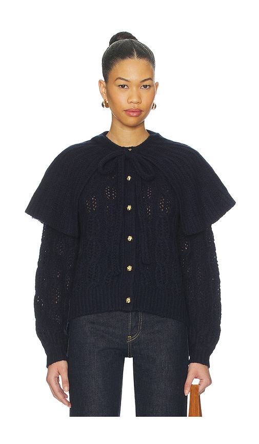 Frame Cape-effect Cable-knit Wool-blend Cardigan In Blue