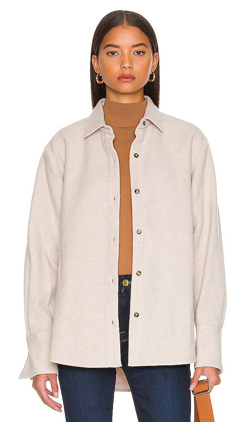 FRAME The Oversized Shirt Jacket in Neutral.