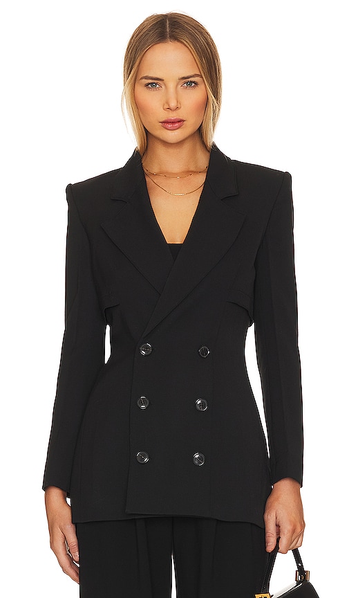 FRAME Fitted Storm Flap Blazer in Black.