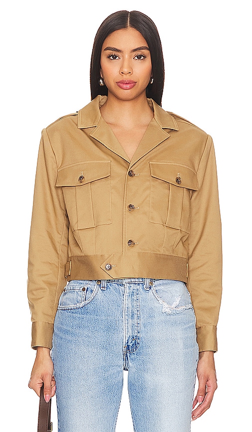 FRAME Utility Cropped Jacket in Tan.