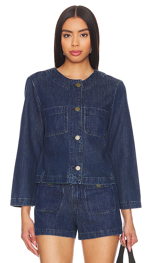 FRAME Button Front Jacket in Blue.