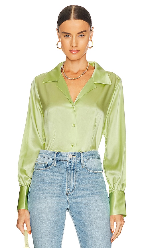 FRAME The Femme Shirt in Bright Lime | REVOLVE