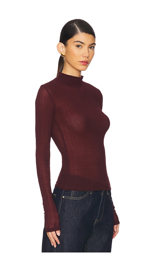 Frame Lace Mesh Mock Neck Top In Deep Burgundy