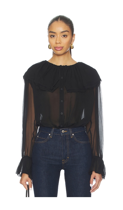 Frame Tiered Statement Blouse In Black