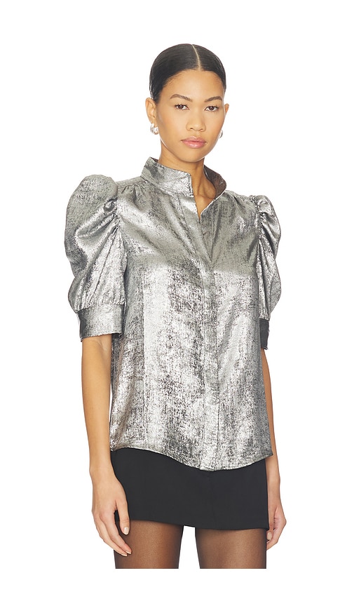 Frame The Gillian Shiny Puff Sleeve Button-up Shirt In Multi