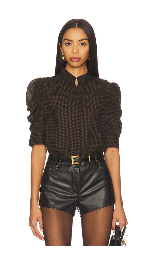 FRAME Houndstooth Gillian Top in Americano Multi