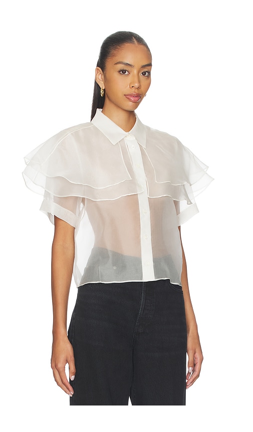 Frame Cape Accent Silk Button-up Shirt In White