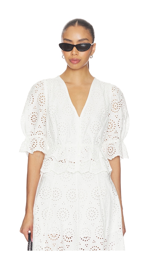 Frame The Deco Eyelet Tiered Blouse In White
