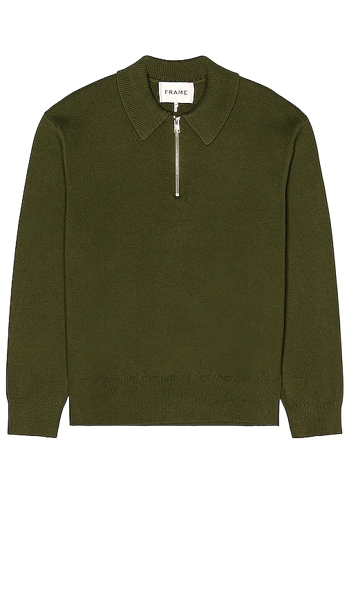 FRAME Polo Sweater in Khaki Green