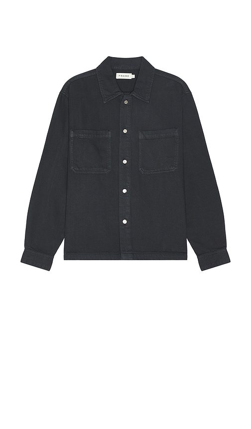 Shop Frame Textured Double Pocket Relaxed Shirt In Navy