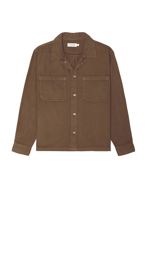 Shop Frame Textured Terry Double Pocket Relaxed Shirt In Brown