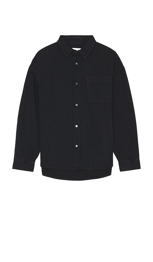 Shop Frame Long Sleeve Relaxed Denim Shirt In Navy