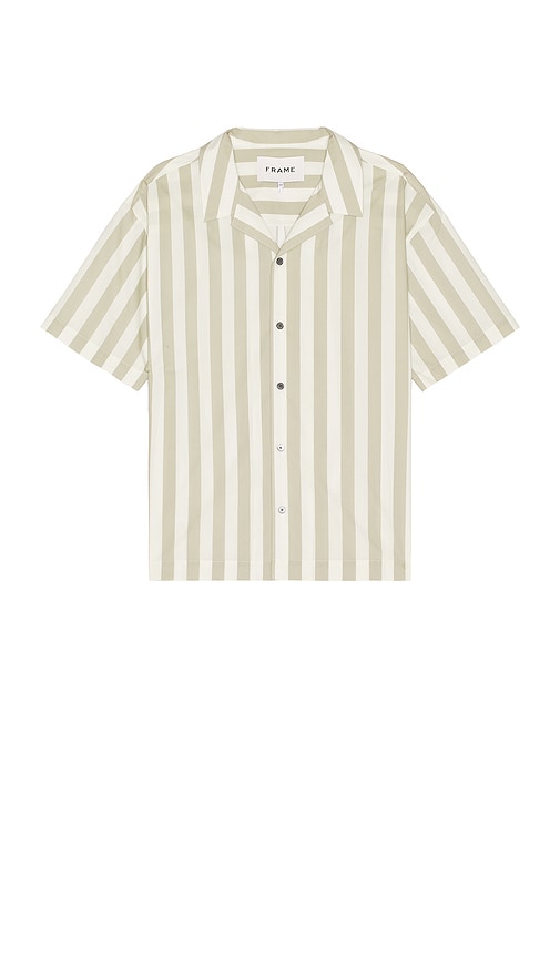 Shop Frame Camp Collar Shirt In Smoke Beige Stripe