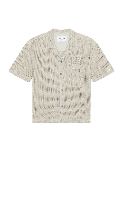 FRAME Open Weave Short Sleeve Shirt in Smoke Beige