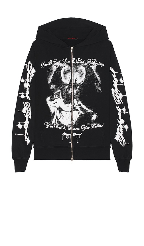 Shop Funeral Apparel Evil Love Zip Up Jacket In Black