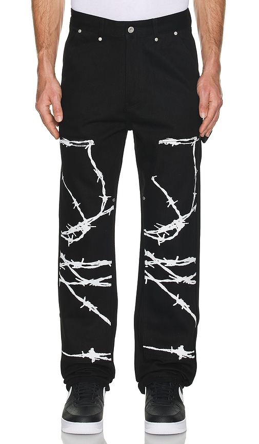 Funeral Apparel Barbed Wire Carpenter Pants In 黑色