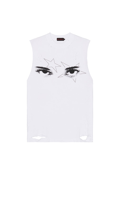 Star Eye Tank Top in White. - size XL/1X (also in L, S)