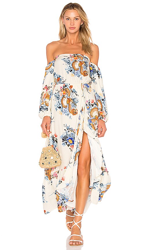 FARM Japanese Garden Maxi Dress in Blue Multi