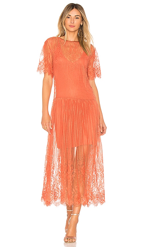 FARM Lace Midi Dress in Rust | REVOLVE