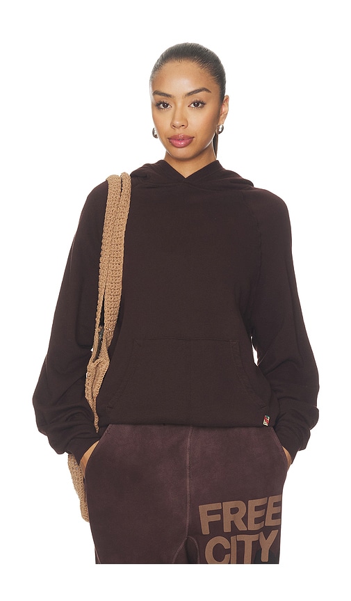Free City Basicgoodness Fluff Hoodie In Chocolate Rabbit