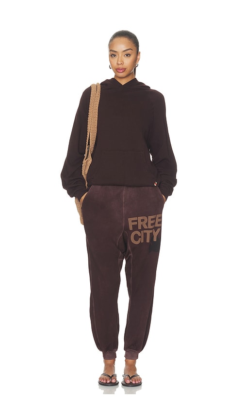 Free City Basicgoodness Fluff Hoodie In Chocolate Rabbit