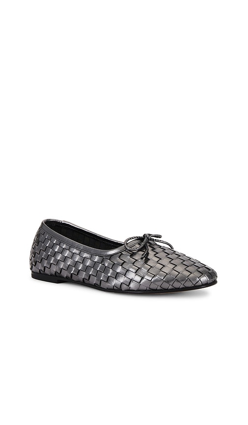 Shop Freda Salvador Roma Flat In Gunmetal Closed Woven Calf