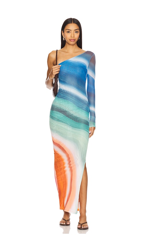 Selene One Shoulder Dress in Blue,Coral. - size XS (also in L, M, S)