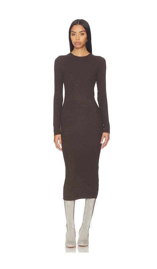 Essentials Rib Long Sleeve Dress In Brown