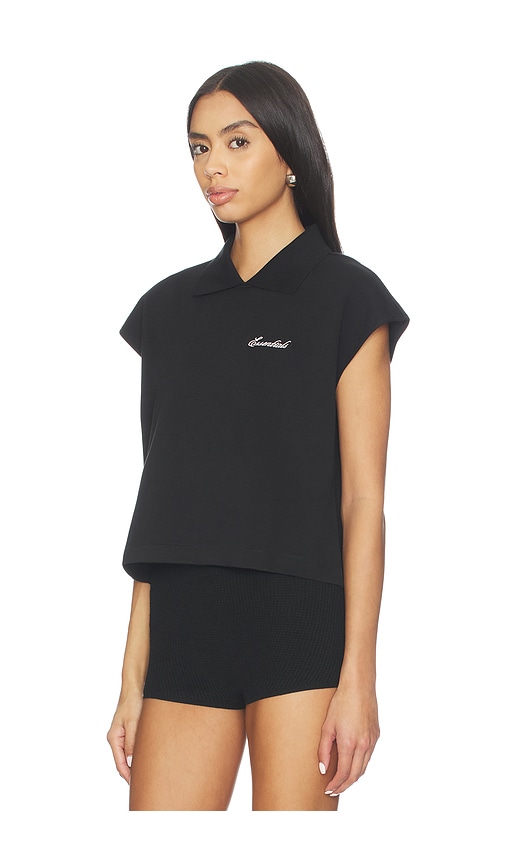 Essentials Cropped Pique Polo Top In Black