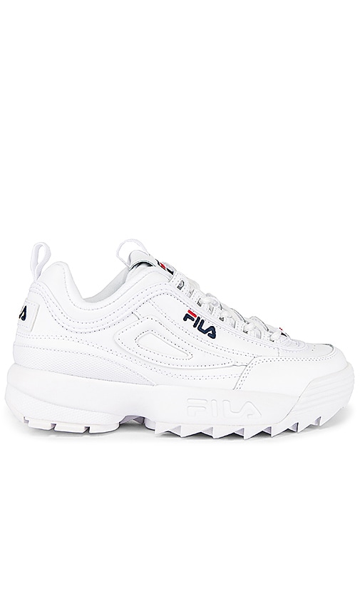 Fila Disruptor II Premium Sneaker in White, Navy & Red | REVOLVE