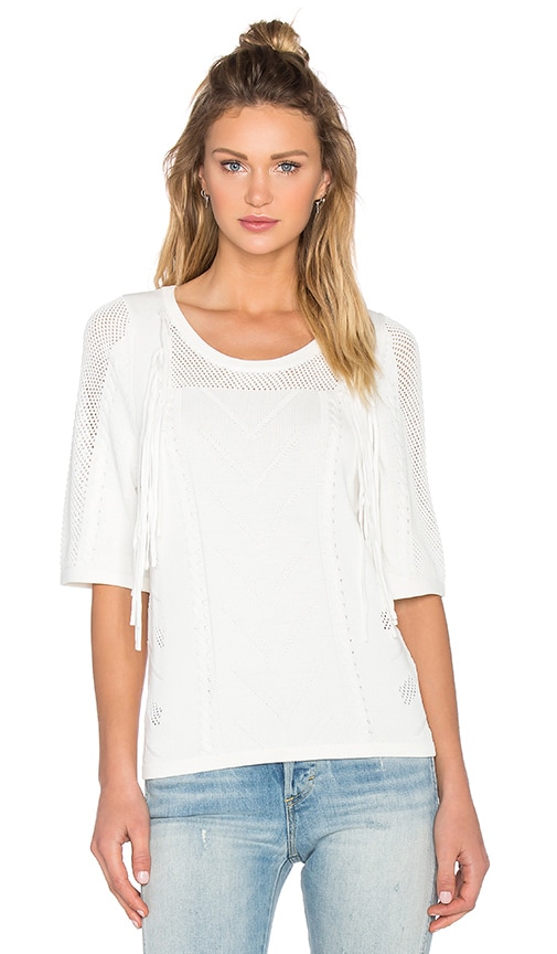 Fine Collection Fringe Short Sleeve Sweater in Ivory | REVOLVE