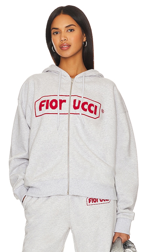 Shop Fiorucci Logo Zip Hoodie In Grey