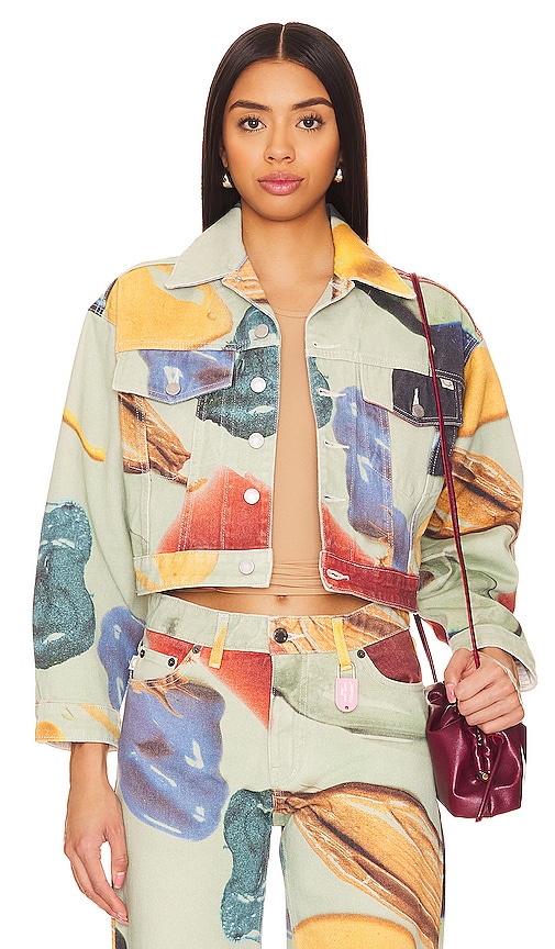 Fiorucci Paint Print Cropped Denim Jacket In Off White