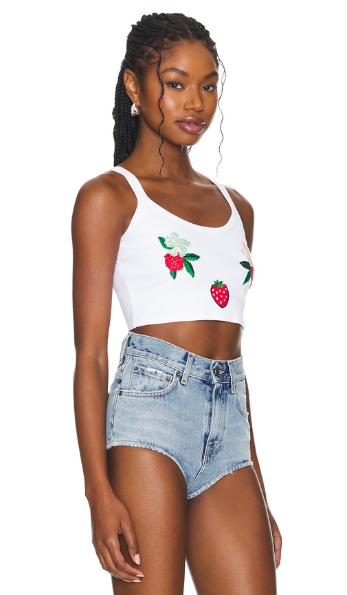 Shop Fiorucci Embroidered Cropped Tank Top In 白色