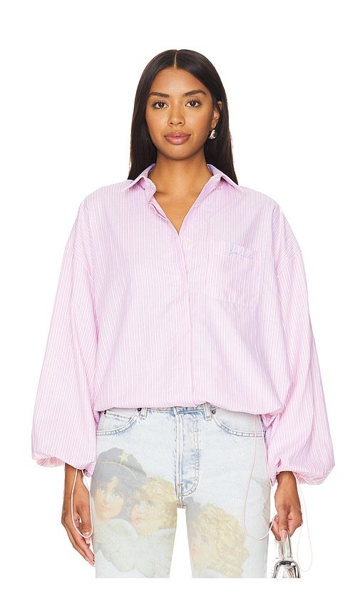 Shop Fiorucci Balloon Sleeve Striped Shirt In Pink