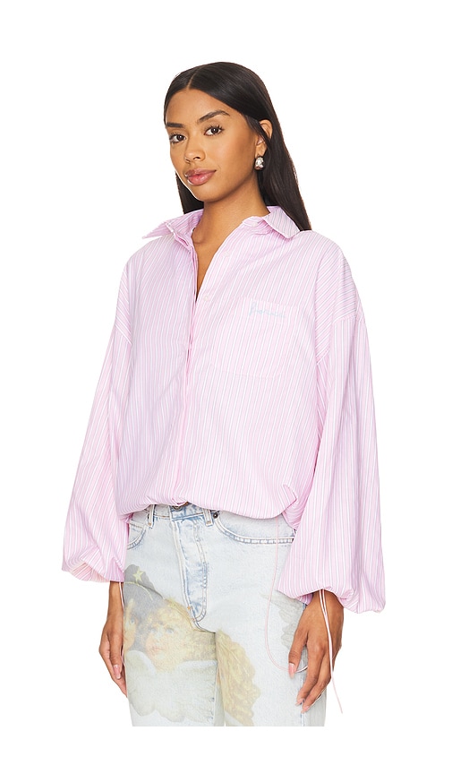 Shop Fiorucci Balloon Sleeve Striped Shirt In Pink