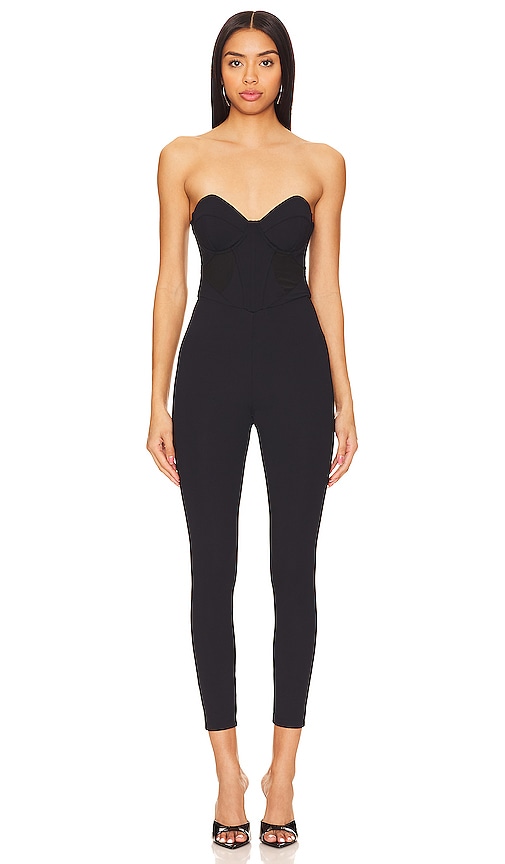 Shop Fleur Du Mal Silk Bustier Jumpsuit In Black