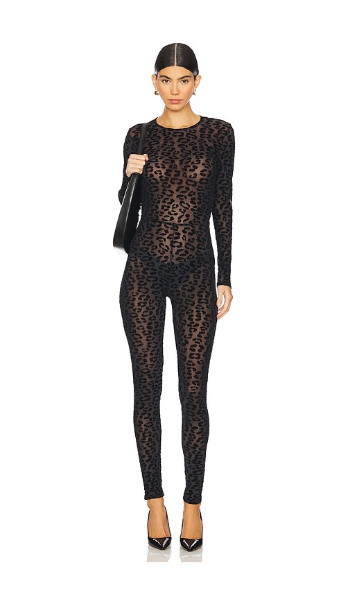 fleur du mal Flocked Leopard Catsuit in Black Cover