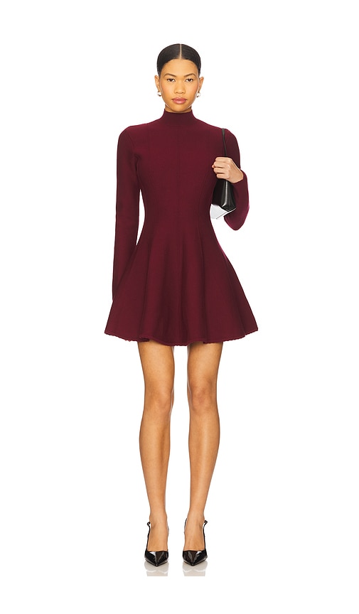 Fleur Du Mal Long Sleeve Flared Corset Dress In Burgundy